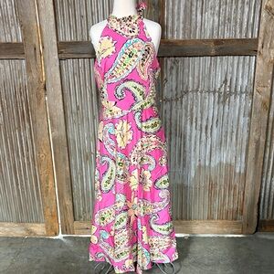 Tahari Arthur Levine Pink Paisley Halter Maxi Dress